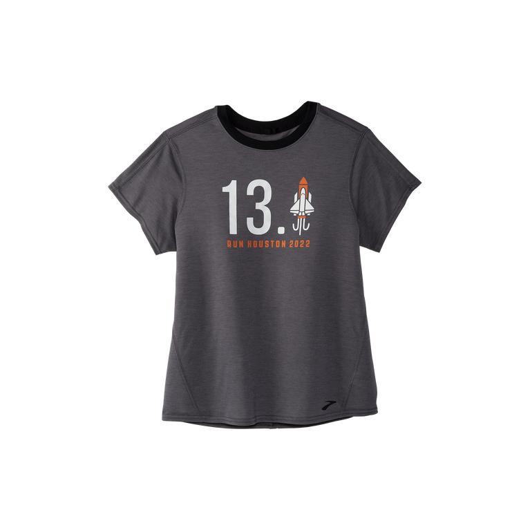 Brooks Houston22 Distance Graphic SS Short Sleeve Running Shirt - Women's - Shadow Grey/13.1 Rocket